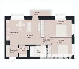 2-к квартира, вторичка, 62м2, 8/9 этаж