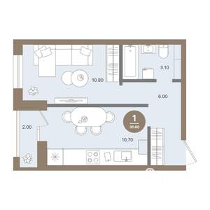 1-к квартира, строящийся дом, 32м2, 7/18 этаж