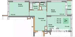 2-к квартира, вторичка, 65м2, 9/25 этаж