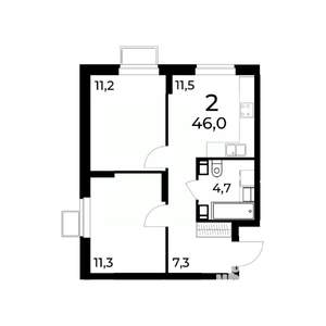 2-к квартира, вторичка, 46м2, 13/15 этаж