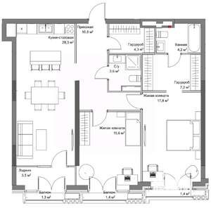 2-к квартира, строящийся дом, 99м2, 5/6 этаж