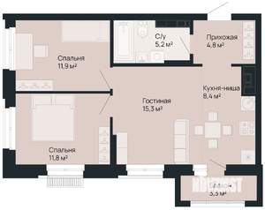 2-к квартира, вторичка, 58м2, 6/9 этаж