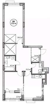 2-к квартира, вторичка, 74м2, 5/14 этаж