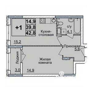 1-к квартира, вторичка, 42м2, 4/20 этаж