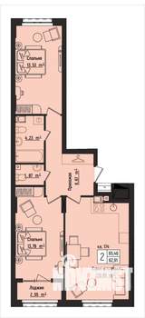 2-к квартира, вторичка, 65м2, 7/15 этаж