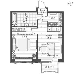 1-к квартира, вторичка, 45м2, 3/16 этаж