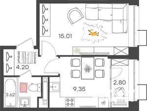 1-к квартира, вторичка, 35м2, 2/17 этаж