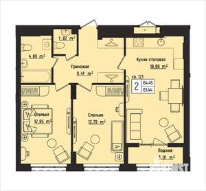 2-к квартира, вторичка, 64м2, 15/15 этаж