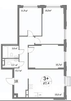 3-к квартира, строящийся дом, 82м2, 5/22 этаж