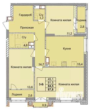 3-к квартира, строящийся дом, 85м2, 17/18 этаж