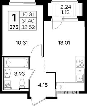 1-к квартира, вторичка, 33м2, 1/9 этаж