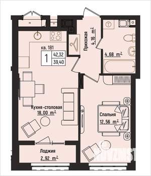 1-к квартира, вторичка, 42м2, 7/15 этаж