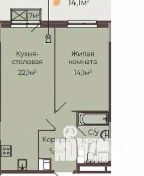 1-к квартира, вторичка, 47м2, 6/8 этаж