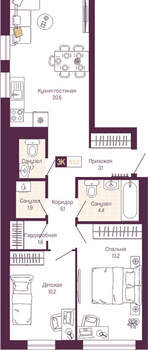 2-к квартира, вторичка, 63м2, 13/19 этаж