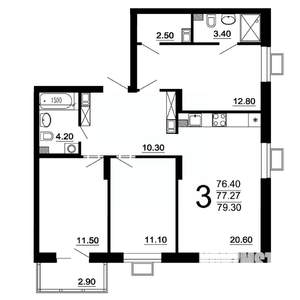 3-к квартира, вторичка, 77м2, 8/10 этаж