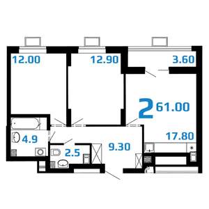 2-к квартира, вторичка, 61м2, 10/10 этаж