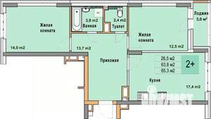 2-к квартира, вторичка, 65м2, 6/25 этаж