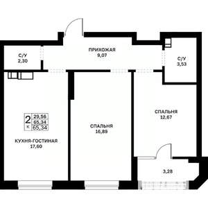 2-к квартира, строящийся дом, 65м2, 5/17 этаж