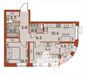 2-к квартира, строящийся дом, 57м2, 8/25 этаж