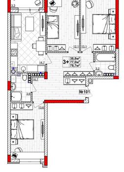 3-к квартира, вторичка, 79м2, 4/4 этаж