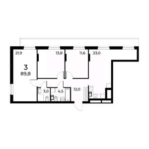 3-к квартира, вторичка, 90м2, 4/15 этаж