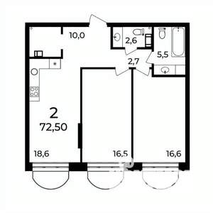 2-к квартира, вторичка, 73м2, 6/9 этаж