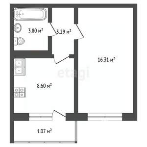 1-к квартира, вторичка, 33м2, 3/3 этаж