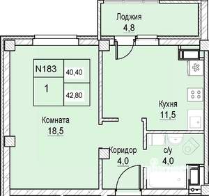 1-к квартира, вторичка, 40м2, 4/12 этаж
