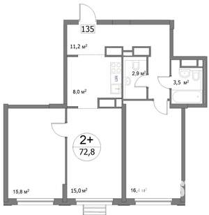 2-к квартира, вторичка, 73м2, 17/22 этаж