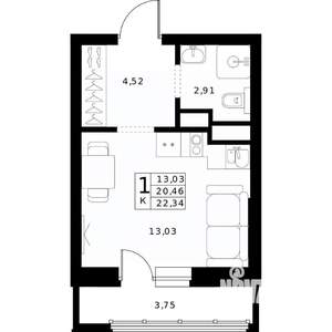 Студия квартира, строящийся дом, 22м2, 11/24 этаж