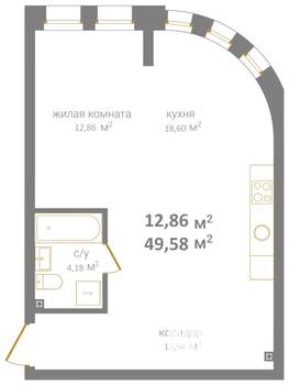 Студия квартира, вторичка, 50м2, 2/12 этаж