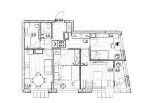 3-к квартира, вторичка, 69м2, 22/24 этаж