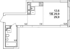 1-к квартира, вторичка, 30м2, 25/25 этаж