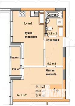 1-к квартира, вторичка, 38м2, 19/25 этаж