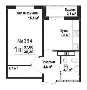 1-к квартира, строящийся дом, 37м2, 16/17 этаж