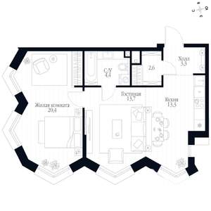 2-к квартира, вторичка, 58м2, 13/20 этаж