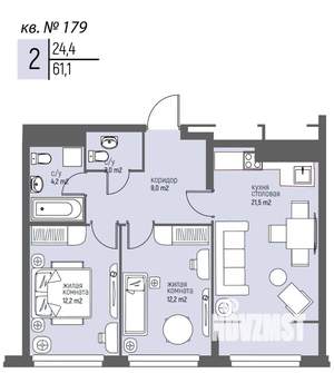 2-к квартира, вторичка, 61м2, 17/25 этаж