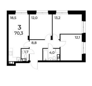 3-к квартира, вторичка, 70м2, 19/20 этаж