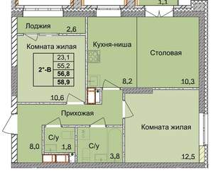 2-к квартира, вторичка, 57м2, 2/18 этаж