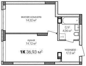 1-к квартира, строящийся дом, 37м2, 12/13 этаж