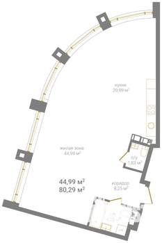 Студия квартира, вторичка, 80м2, 6/7 этаж