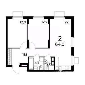 2-к квартира, вторичка, 64м2, 15/15 этаж