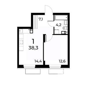 1-к квартира, вторичка, 38м2, 3/15 этаж