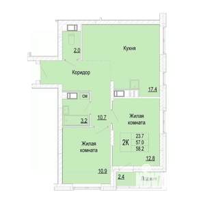 2-к квартира, вторичка, 58м2, 14/25 этаж