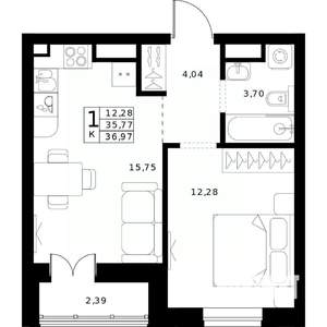 1-к квартира, вторичка, 37м2, 14/24 этаж