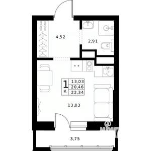 Студия квартира, строящийся дом, 22м2, 9/24 этаж