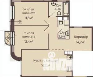 2-к квартира, строящийся дом, 65м2, 5/8 этаж