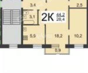 2-к квартира, вторичка, 43м2, 2/5 этаж