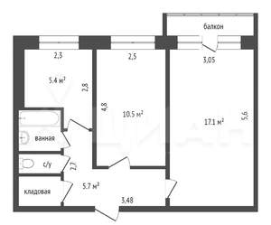 2-к квартира, вторичка, 50м2, 3/5 этаж