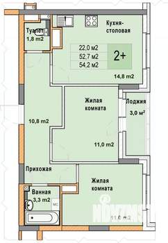 2-к квартира, вторичка, 54м2, 16/25 этаж